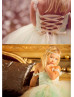 Off Shoulder Mint Tulle Ivory Lace Flower Girl Dress
